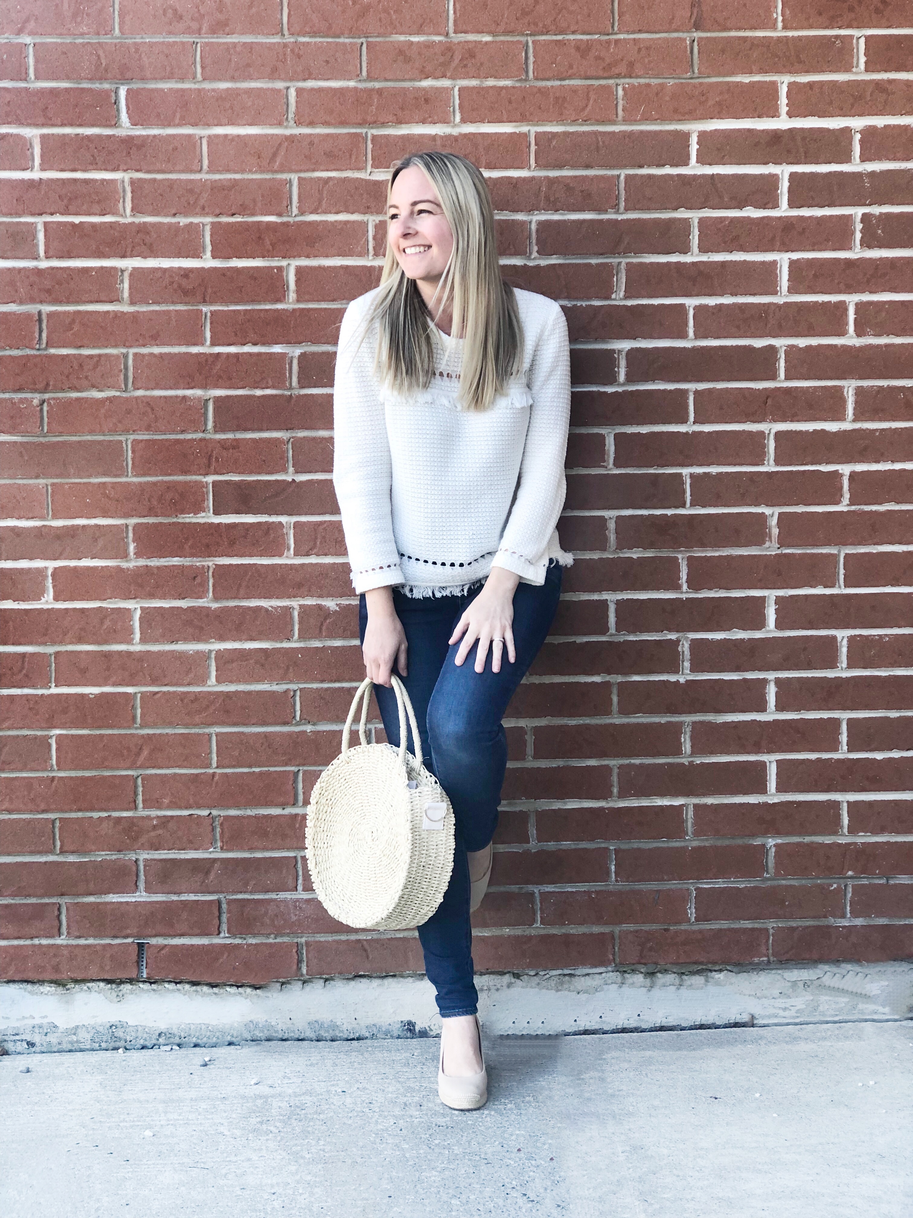 J Crew fringe sweater- Spring look on livin' life with style