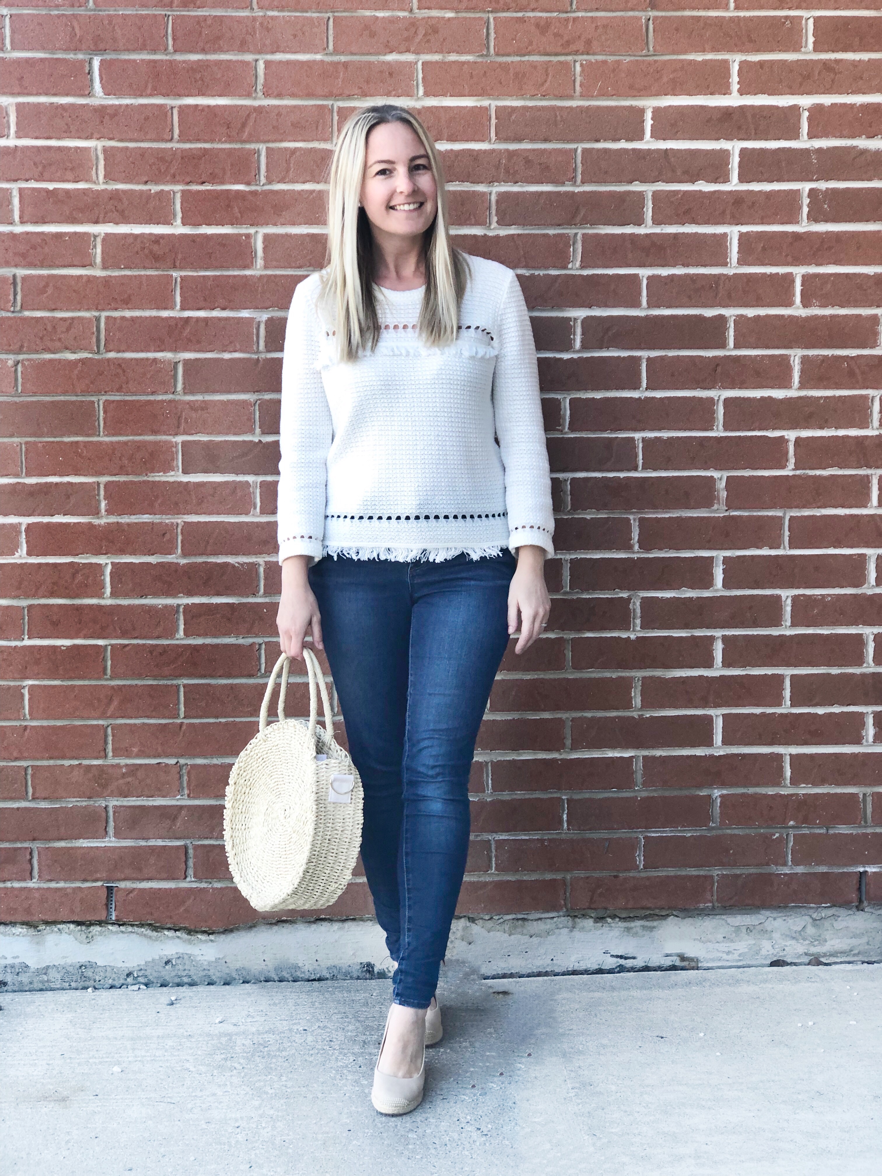 J Crew White sweater- Spring look on livin' life with style