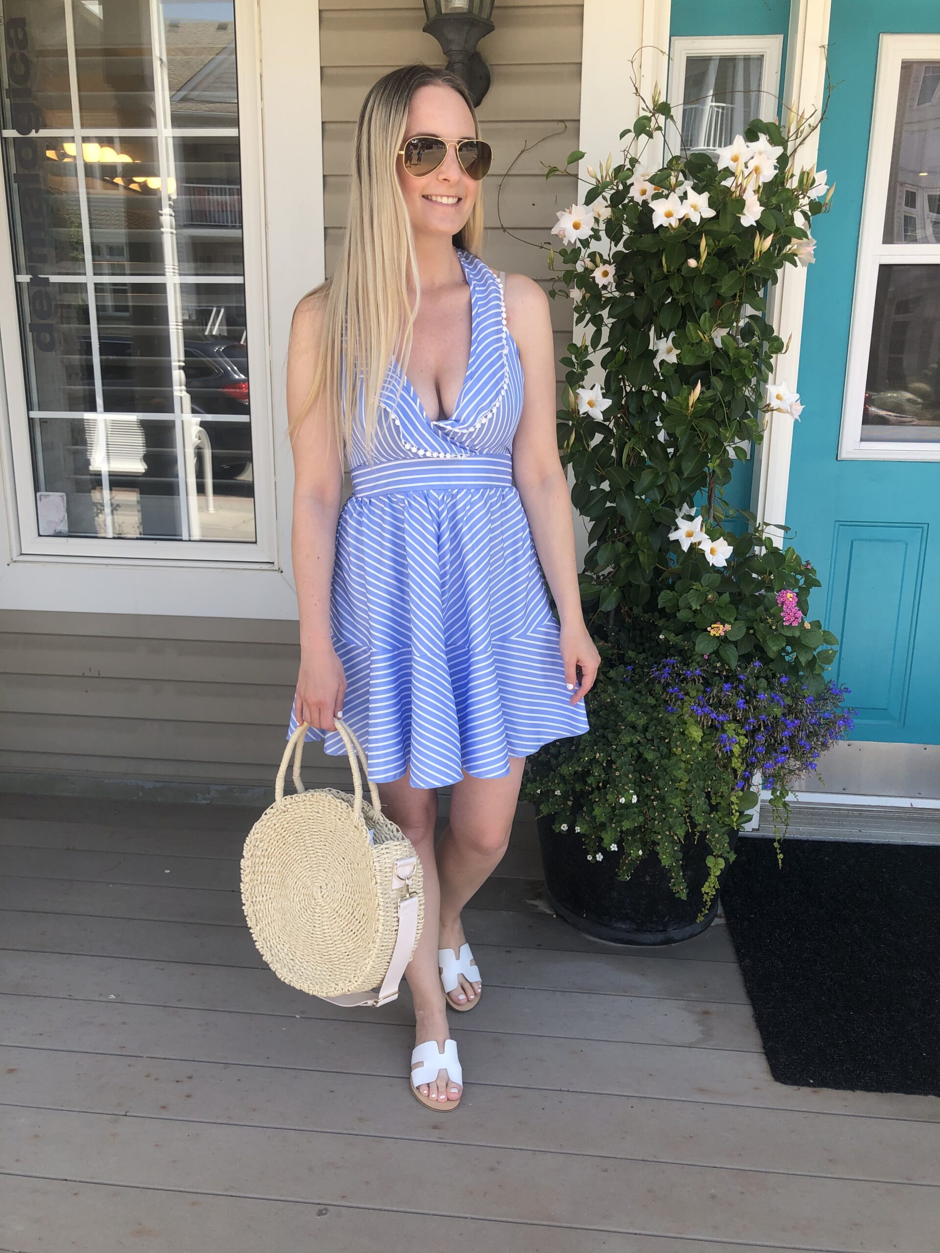 Shein Blue and white ruffle dress on livin' life with style