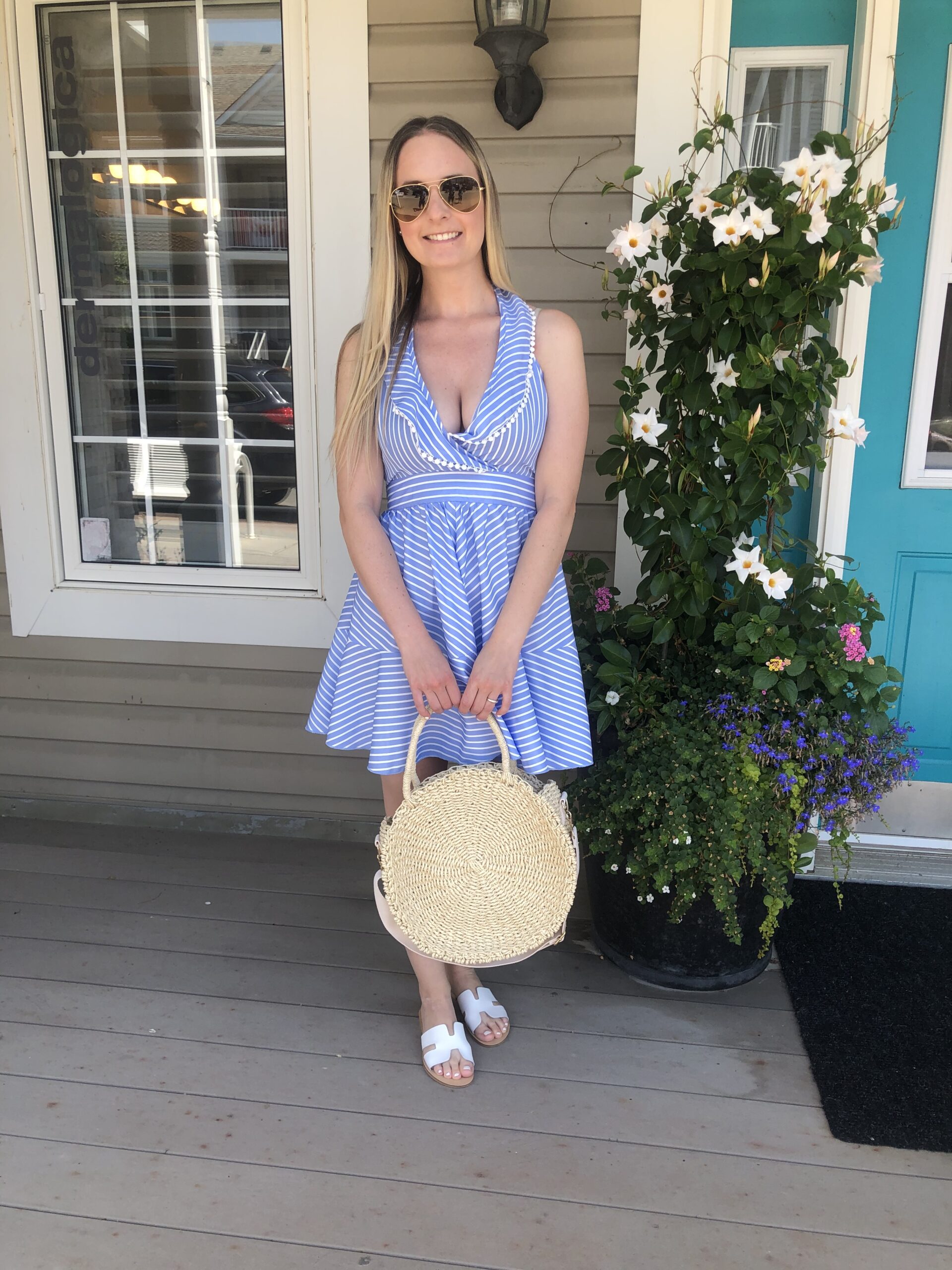 Shein Blue and white ruffle dress on livin' life with style