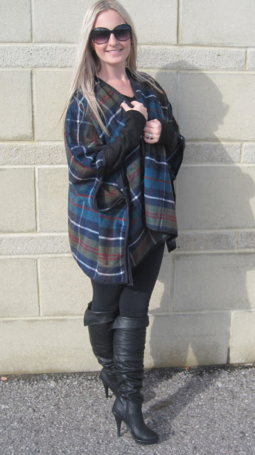 Open-Front Wool-Blend Poncho