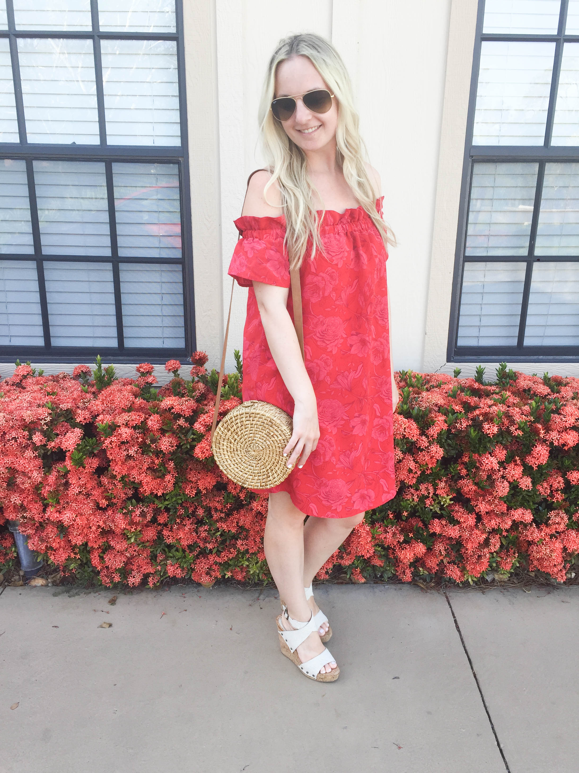 Smocked Ruffle Off The Shoulder Floral Dress