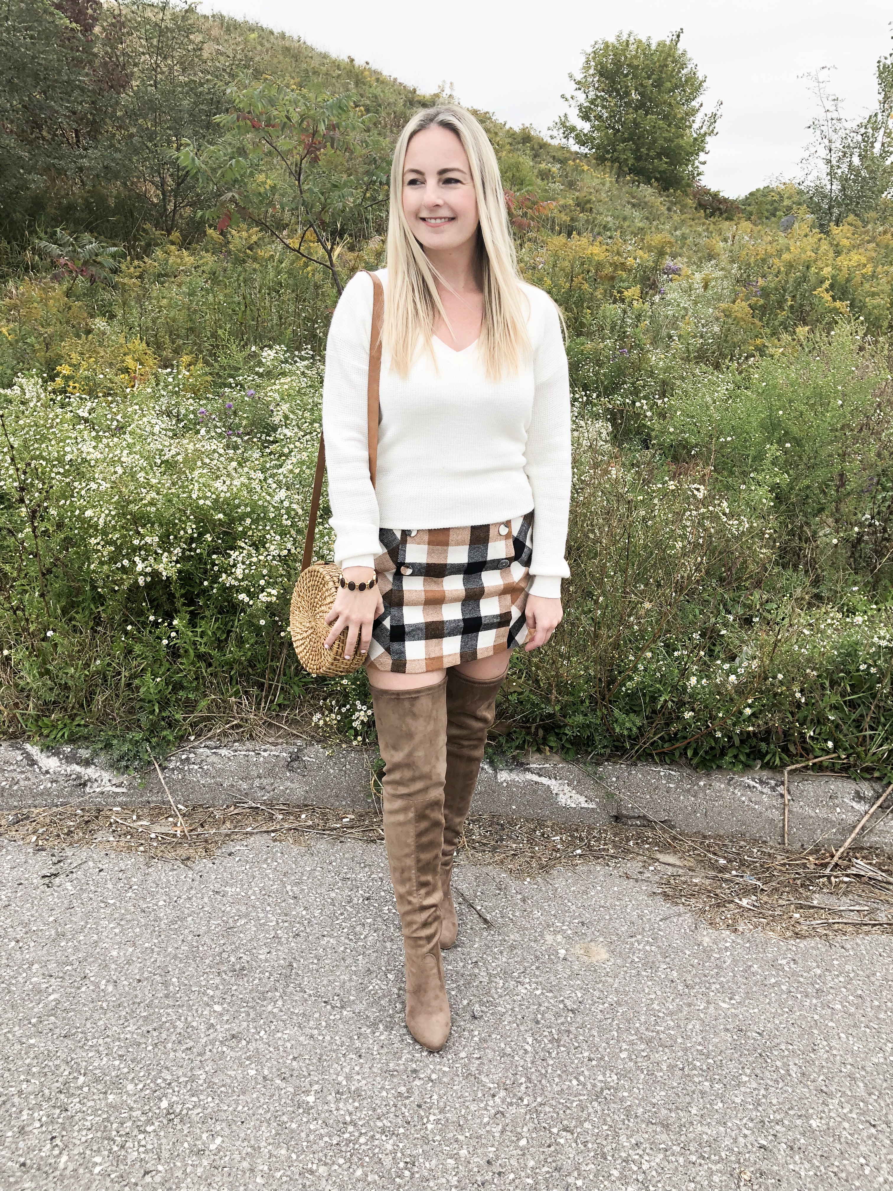 Forever 21 Plaid Skirt and Over the Knee Boots