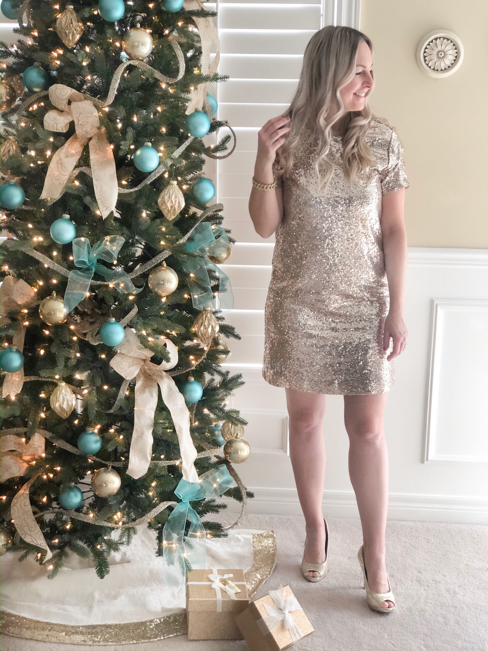 Gold Sparkly Dress for the holidays on Livin' Life with Style